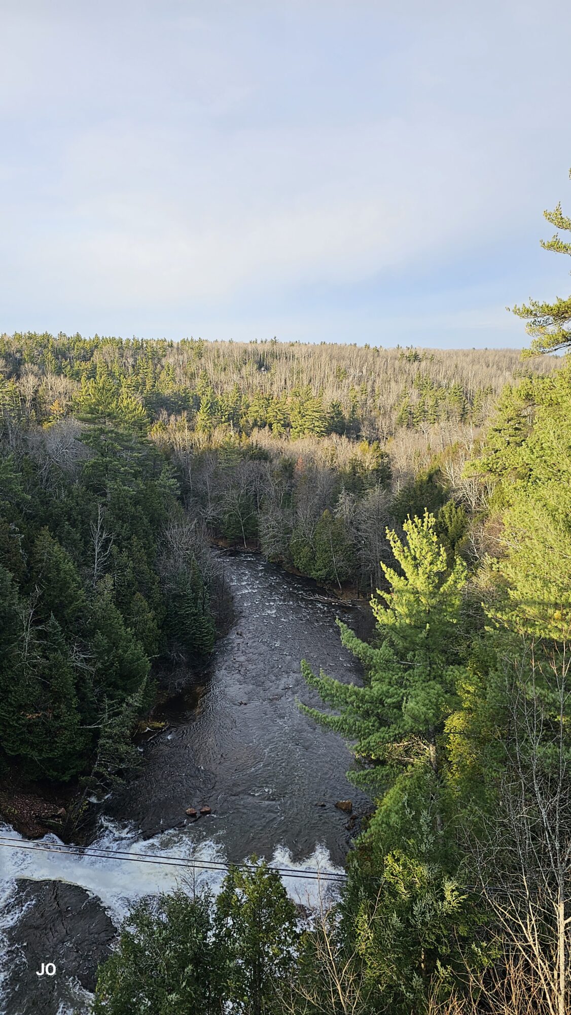 Scenic river view through lush forest landscape.